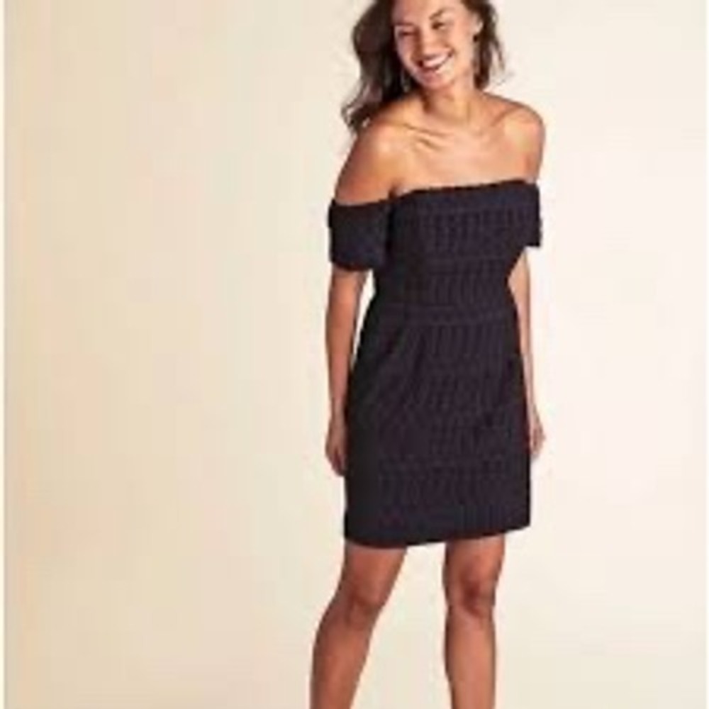 Vineyard Vines Womens Off the Shoulder Jacquard Cocktail‎ Dress Jet Black 16 NEW